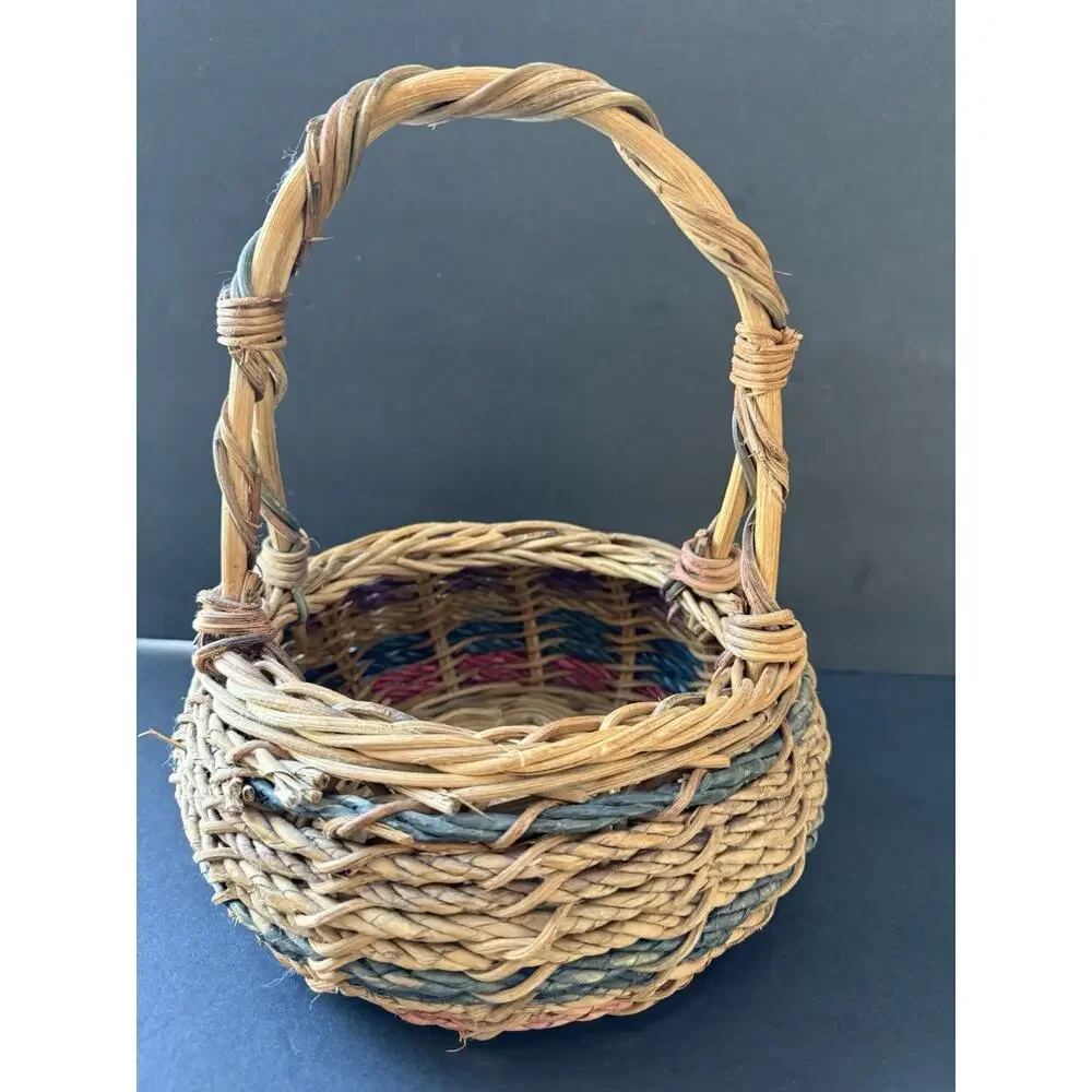 Vintage Garden Trug Handle Basket Rustic Twig Wood Farmhouse Gathering Cottage